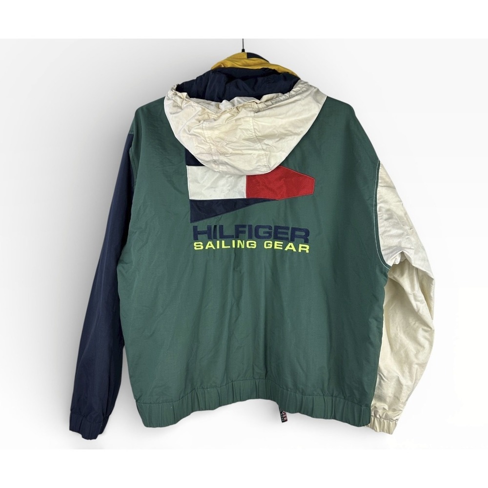 VINTAGE Tommy Hilfiger Sailing Gear Colorblock 90s Jacket Mens XL Green Navy - Picture 2 of 16